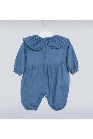 Kız Bebek Nakışlı Pamuklu Sevimli Kot Tulum Kot Mavi