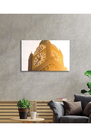 Allah Lafzı Saat Kulesi Dini Duvar Dekoru Cam Tablo 4mm Dayanıklı Temperli Cam