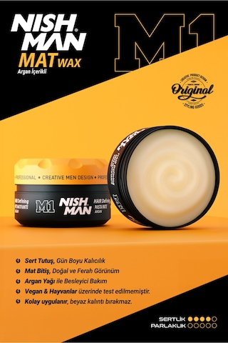 M1 Argan Özlü Mat Görünümlü Saç Şekillendirici Wax - 100 Ml