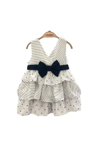 Çikoby Kız Bebe İçi Pamuk Astarlı Puantiyeli Çizgili Elbise-13889 Siyah
