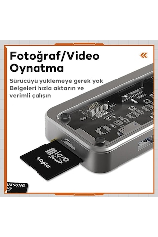 Turbo 100w Type-c Hdmı Ethernet Vga 3.5mm Jack Sd Kart Çevirici Okuyucu Dönüştürücü iPad Apple Uyumlu MacBook