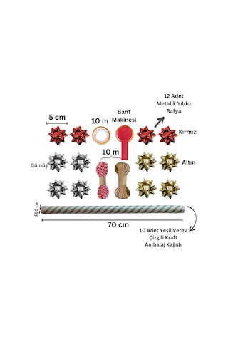 Yeşil Verev Kraft Ambalaj Kağıdı Seti 10 Rulo Kağıt 70x100 Cm