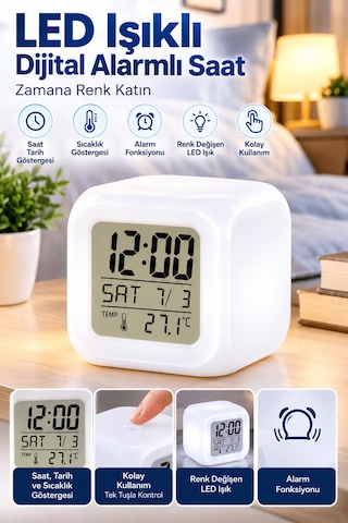 Lexroo Led Aydınlatmalı Küp Saat Dijital Alarm Tarih Ve Sıcaklık Diğer