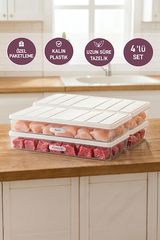 Selka Home 4 Adet 1 Lt. Nora Organizer Buzdolabı  Buzluk Düzenleyici Saklama Kabı