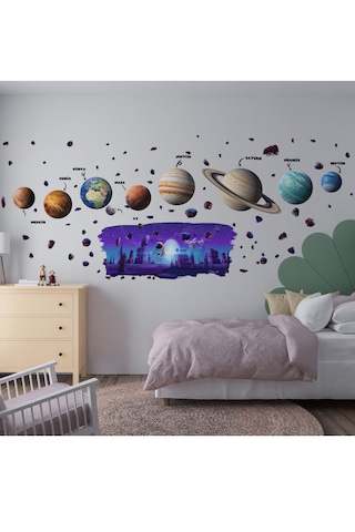 Uzay Temalı Çocuk Odası Duvar Sticker Seti Astronot, Gezegenler & Asteroit 01