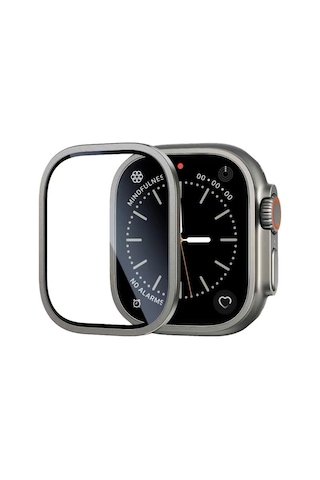 Watch Ultra 49mm Mkst Alm-01 Metal Çerçeveli Ekran Koruyucu - Gümüş