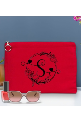 Bk Gift Kişiye Özel Harfli Astarlı Kırmızı Portföy Çanta 30x21cm, Baskılı El Çantası, Organizer Çanta
