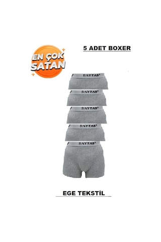 Baytaş Ekonomik Pamuklu Likralı Erkek Boxer 5'Li Gri