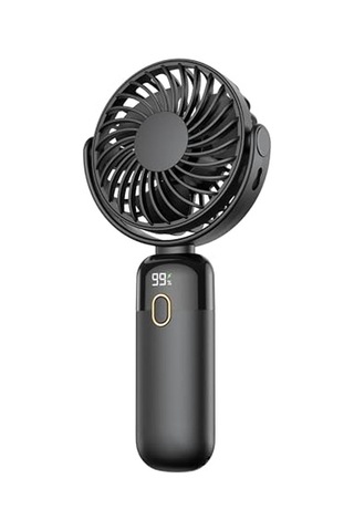 K70 Taşınabilir Şarjlı El Vantilatörü 2400mah 360 Döner Başlıklı Standlı Dijital Ekranlı Soğutucu Fan Siyah