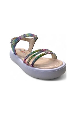 502 Kız Çocuk Taşlı Sandalet Renkli