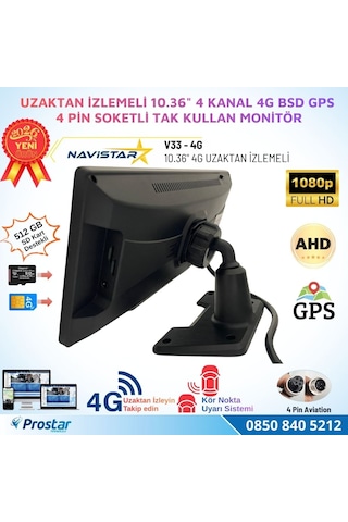 Uzaktan İzlemeli 10.36 İnç Dokunmatik 4 Kanal 4g Gps Bsd Kör Nokta Uyarı Sistemli Monitör