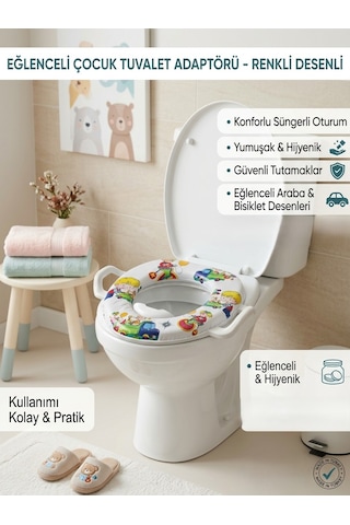 Desenli Kulplu Çocuk Klozet Adaptörü Lazımlık Tuvalet Eğitimi
