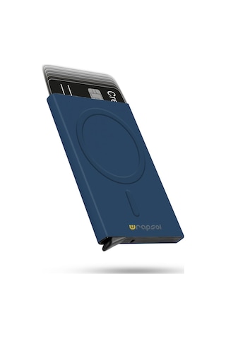 Wrapsol Magsafe Mekanizmalı Kartlık Rfid Korumalı Alüminyum Otomatik Kredi Kartlık Renkli Parlak Saks Mavi Mat Lacivert Mat Lacivert