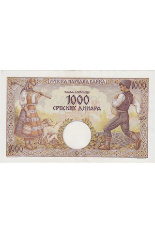 Sırbistan 1000 Dinar 1942 Iı. Dünya Savaşı - Nazi İşgali Dönemi Parası. Üst Ve Alt Kenardan Çok Hafif Dalgalı Çil - Kondisyon. Nadir.