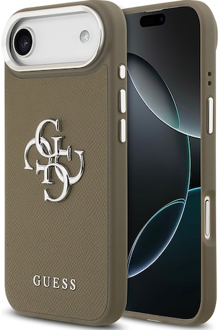 Apple Uyumlu iPhone 17 Air Kılıf Guess Lisanslı Grained 4g Metal Büyük Logolu Kapak Kahverengi Kahverengi