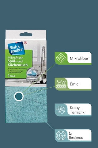 Grimorlife 4 Lü Ultra Emici Yumuşak Dayanıklı Mikrofiber Temizlik Bezi 21,5 X 21,5 Cm- İz Bırakmaz