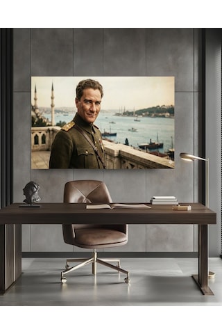 Atatürk Gençlik İstanbul Manzarası Askeri Ev Duvar Salon Ofis Hediyelik Dekarasyon Kanvas Tablo
