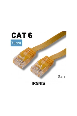 Irenis CAT6 Kablo Yassı Ethernet Network Lan Ağ İnternet Kablosu 1 M Sarı
