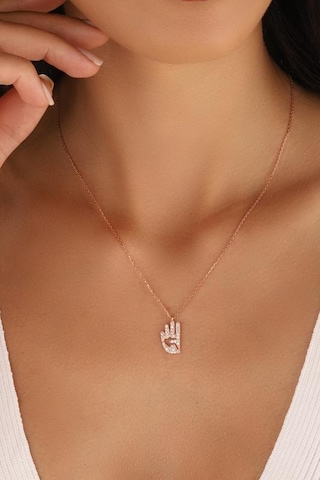 Rabia İşareti Gümüş Kolye Rose Gold