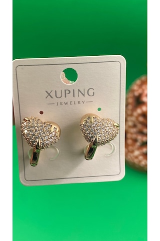 Xuping Rose Gold Zirkon Taşlı Kalpli Halka Kadın Çelik Küpe Gold