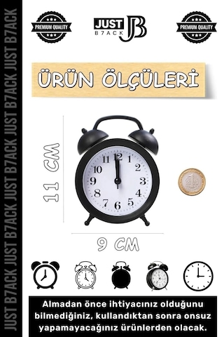 Çalarsaat Yüksek Ses Alarmlı Çift Çanlı Pilli Dekoratif Akar Saniyeli Masaüstü Analog Çalar Saat Çok Renkli