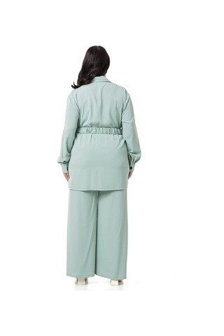 Disentis Büyük Beden Beli Kemerli Gömlek Pantolon Mint Yeşili İkili Takım-mint Mint Yeşili