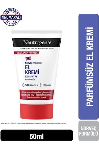 Neutrogena Konsantre Formül Nemlendirici Parfümsüz El Kremi 50 ML
