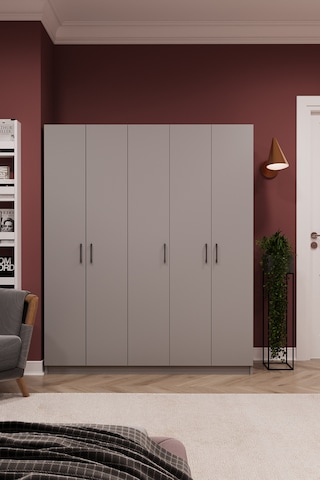 Asra Trend 5 Kapaklı Gardırop G-09 %100 MDF Çift Katlı Askılı Elbise Dolabı Kül Gri