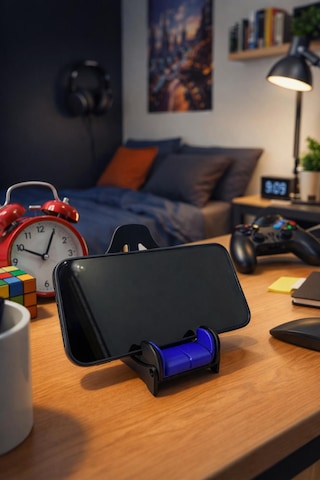 Koltuk Tasarımlı Telefon Standı Masa Üstü Telefon Tutucu Dekoru Hediye Alternatifi Mavi - Siyah