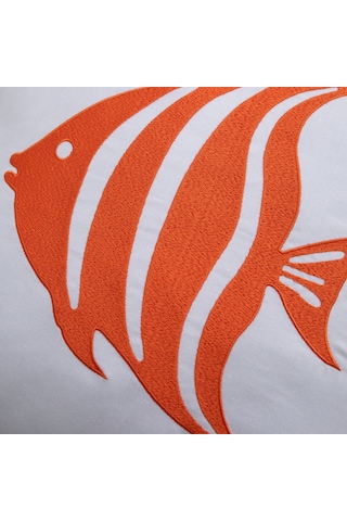 Mudo Home Marin Fısh Nakışlı Kırlent Beyaz Turuncu 50x50 Cm