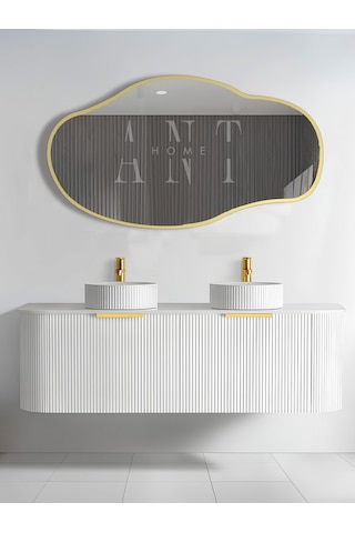 Asimetrik Ayna, Konsol Aynası, Dresuar Aynası, Tuvalet Aynası, Şişecam Ayna 90x50cm 90 X 50 Gold