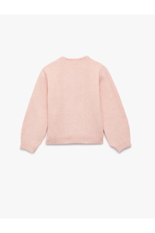 Koton Aplike Gül Detaylı Uzun Kollu Bisiklet Yaka Düğmeli Triko Hırka Pembe 6wmg90027ht Gül