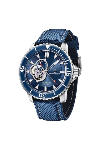 Pagani Design Pd-1674 Erkek 200m Su Geçirmez Tourbillon Saat Otomatik Mekanik Saat Safir Kristal Paslanmaz Çelik Gümüş - Mavi