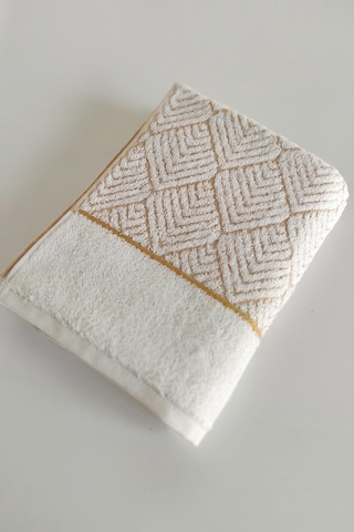 Geometrik Desenli Zemini Renkli Bambu El Havlusu - 50x90 Cm - Hardal Hardal