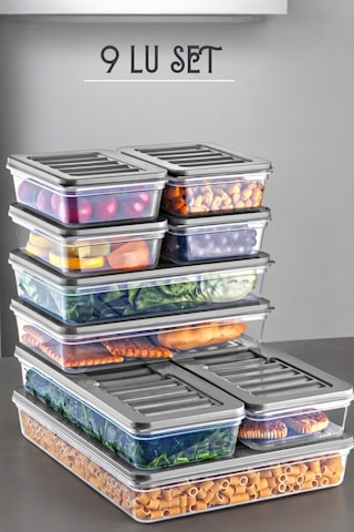 Ny Home 9 Lu Set Freshbox Mikrodalga Ve Difrize Uygun Saklama Kabı Gri