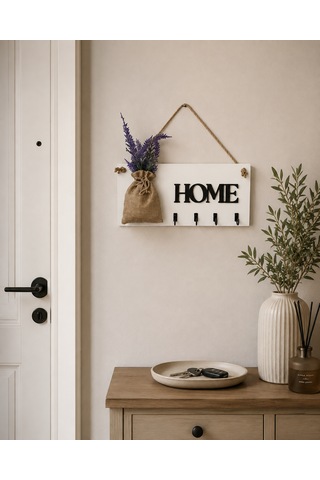 Lavanta Çiçekli Home Yazılı Anahtarlık Beyaz
