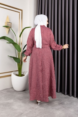 Hira Life Fashion Kadın Bordo Tesettür Giyim Gömlek Detaylı Çizgili Viskon Kıraş Elbise İkili Takım Bordo Bordo