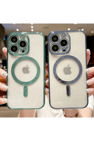 Apple Uyumlu iPhone 14 Pro Max Tam Köşeleri Renkli Şeffaf Kamera Korumalı Magsafe Luxury Kılıf