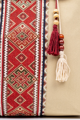 Fabric Craft Bag El Çantası Kahverengi Duck Kumaş Ahşap Saplı Kahverengi - Sütlü Kahverengi