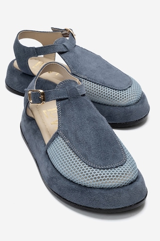 Luvi Shoes Lurelıa Kot Mavi Süet Hakiki Deri Fileli Kadın Sandalet