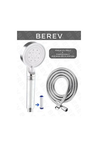 Berev Filtreli 5 Fonksiyonlu Krom Yüksek Basınçlı Ayarlanabilir Duş Başlığı 150 Cm Hortum Krom