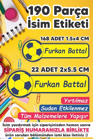Okul Etiketi Kalem Defter Etiketi Fenerbahçe Özel Isim Yazılabilen Etiket - 190 Adet
