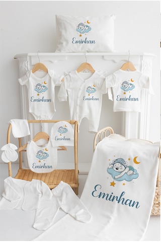 Bebewini %100 Pamuk Baskılı 11'li İsimli Hastane Çıkışı M18 Ekru