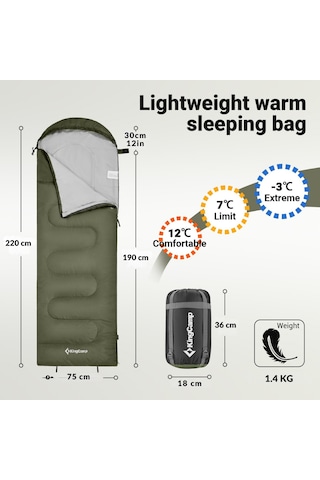 Kingcamp Oasis 250 Ultralight Uyku Tulumu Olive Sol F. Yeşil
