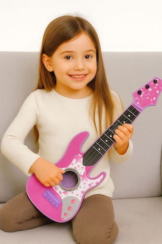 Rock Gitar 50 Cm Akort Edilebilir Oyuncak Pembe
