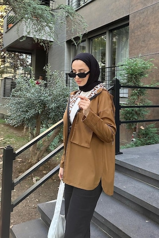 Cep Detaylı Kısa Trençkot Brc1907 Taba 001