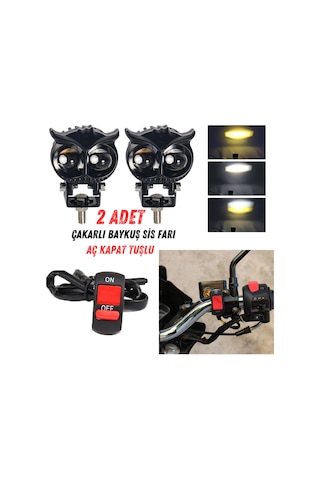 2 Adet Baykuş Sis Farı Sarı-beyaz Motosiklet Sis Farı Otomobil Atv Utv Off Road Aç Kapat Tuşlu