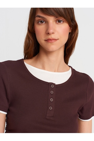 Dilvin 31816 Çift Katlı Büzgülü T-shirt-kahve Kahve