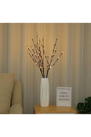 Moveevo Led Dal Şekilli Işıklı Zincir, 20 Ledli Islak Beyaz, 70cm, Flaş/sabit Mod, Ip44 Su Geçirmez, Odalar İçin Dekoratif Aydınlatma 1 Adet Siyah