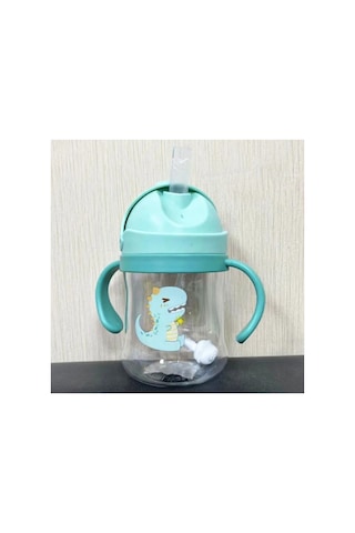 250ml Figürlü Pipeti Suluk Bebek Matara Sevimli Su Şişesi Bebek Pipetli Biberon Matara Yeşil